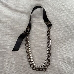 Lanvin X H&M Chain, Faux Leather, Faux Pearls Necklace
